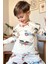 Erkek Çocuk Üzerinde Helikopter ve Araba Digital Baskılı Krem Pijama Takımı 3