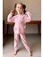 Kız Çocuk Bilekleri Manşetli Kelebek Desenli Pembe Pijama Takımı 1