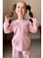 Kız Çocuk Bilekleri Manşetli Kelebek Desenli Pembe Pijama Takımı 3