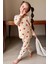 Kız Çocuk Küçük Sevimli Kalp Baskılı Krem Pijama Takımı 1