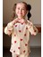 Kız Çocuk Küçük Sevimli Kalp Baskılı Krem Pijama Takımı 3