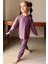 Kız Çocuk Bilekleri Manşetli Papatya Desenli Mor Pijama Takımı 1