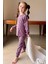 Kız Çocuk Bilekleri Manşetli Papatya Desenli Mor Pijama Takımı 2