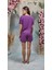 Kadın Mor Pamuklu Şort T-Shirt Pijama Takımı 25Y4073 2