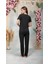 Kadın Siyah Dantel Yaka T-Shirt Pijama Takımı 25Y4064 2