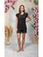 Kadın Siyah Dantel Detaylı Şort T-Shirt Pijama Takımı 25Y4065 1