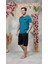 Erkek Mavi Siyah V Yaka Şort T-Shirt Pijama Takımı 25Y4563 1