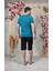 Erkek Mavi Siyah V Yaka Şort T-Shirt Pijama Takımı 25Y4563 2