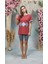 Kadın Gri Melanj Tayt Bordo T-Shirt Pijama Takımı 25Y4076 1
