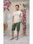 Erkek Yeşil Şort Krem Baskılı T-Shirt Pijama Takımı 25Y4576 1