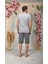 Erkek Gri Düğme Yaka Şort T-Shirt Pijama Takımı 25Y4567 2