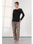 Kadın Siyah Dantel Omuz Detaylı Leopar T-Shirt Pijama Takımı 25K4038 1
