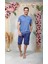 Erkek Mavi Kırmızı Ekose Desenli Şort T-Shirt Pijama Takımı 25Y4578 1
