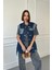 Çengelli Garnili Oversize Denim Ceket- Mavi 1
