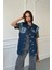 Çengelli Garnili Oversize Denim Ceket- Mavi 3