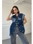 Çengelli Garnili Oversize Denim Ceket- Mavi 4