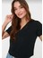 Süper Kalite Siyah V-Yaka Kadın Basic Tişört Örme Pamuk Penye T-Shirt 1