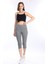 Süper Kalite Gri Penye Pamuklu Likralı Diz Altı Kapri Tayt Yüksek Bel 1