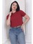 Süper Kalite Kadın Pamuk Penye Bordo Kısa Kol Crop Top 3