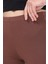 Süper Kalite %100 Pamuk Kahve Rengi Penye Likralı Diz Altı Kapri Tayt Yüksek Bel 2