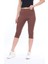 Süper Kalite %100 Pamuk Kahve Rengi Penye Likralı Diz Altı Kapri Tayt Yüksek Bel 3