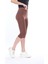 Süper Kalite %100 Pamuk Kahve Rengi Penye Likralı Diz Altı Kapri Tayt Yüksek Bel 4