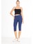 Süper Kalite Indigo Penye Pamuklu Likralı Diz Altı Kapri Tayt Yüksek Bel 1