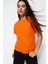 %100 Pamuk Oranj Süper Kalite Kadın Tişört Bisiklet Yaka Organik Pamuk Penye T-Shirt Turuncu Orange 2