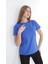 %100 Pamuk Süper Kalite Kadın Tişört Düz Renk Saks Mavi Bisiklet Yaka Organik Pamuk Penye T-Shirt 1