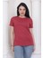 %100 Pamuk Süper Kalite Kadın Tişört Düz Renk Bordo Bisiklet Yaka Organik Pamuk Penye T-Shirt 2