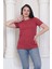 %100 Pamuk Süper Kalite Kadın Tişört Düz Renk Bordo Bisiklet Yaka Organik Pamuk Penye T-Shirt 3
