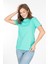 %100 Pamuk Kadın Tişört Düz Renk Su Yeşili Bisiklet Yaka Kısa Kol Penye T-Shirt 4