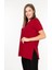 %100 Pamuk Kadın Bordo V Yaka Yanı Yırtmaçlı Asimetrik Penye Pamuk Örme T-Shirt Tunik 1