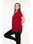 %100 Pamuk Kadın Bordo V Yaka Yanı Yırtmaçlı Asimetrik Penye Pamuk Örme T-Shirt Tunik 2