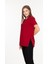 %100 Pamuk Kadın Bordo V Yaka Yanı Yırtmaçlı Asimetrik Penye Pamuk Örme T-Shirt Tunik 3