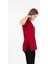%100 Pamuk Kadın Bordo V Yaka Yanı Yırtmaçlı Asimetrik Penye Pamuk Örme T-Shirt Tunik 4