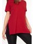 %100 Pamuk Kadın Bordo V Yaka Yanı Yırtmaçlı Asimetrik Penye Pamuk Örme T-Shirt Tunik 5