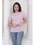%100 Pamuk Süper Kalite Kadın Tişört Düz Renk Pembe Bisiklet Yaka Organik Pamuk Penye T-Shirt 5