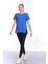 %100 Pamuk Kadın Sax Mavisi V Yaka Yanı Yırtmaçlı Asimetrik Penye Pamuk Örme T-Shirt Tişört Tunik 2