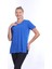 %100 Pamuk Kadın Sax Mavisi V Yaka Yanı Yırtmaçlı Asimetrik Penye Pamuk Örme T-Shirt Tişört Tunik 4