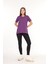 %100 Pamuk Kadın Mor V Yaka Yanı Yırtmaçlı Asimetrik Penye Pamuk Örme T-Shirt Tunik 2