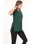 %100 Pamuk Kadın Zümrüt Yeşili V Yaka Yanı Yırtmaçlı Asimetrik Penye Pamuk Örme T-Shirt Tunik 1