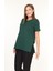 %100 Pamuk Kadın Zümrüt Yeşili V Yaka Yanı Yırtmaçlı Asimetrik Penye Pamuk Örme T-Shirt Tunik 4