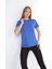 %100 Pamuk Süper Kalite Kadın Tişört Düz Renk Saks Mavi Bisiklet Yaka Organik Pamuk Penye T-Shirt 2