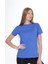 %100 Pamuk Süper Kalite Kadın Tişört Düz Renk Saks Mavi Bisiklet Yaka Organik Pamuk Penye T-Shirt 5