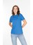 %100 Pamuk Kadın Tişört Düz Renk Koyu Mavi Bisiklet Yaka Kısa Kol Penye T-Shirt 4