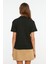 %100 Organik Pamuk Kadın Siyah Basic Ribana'lı Dik Yaka Örme T-Shirt 2