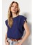 Lacivert %100 Pamuk Düğmeli Vatka Görünümlü Basic Bisiklet Yaka Örme T-Shirt 3