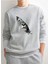 Erkek Aslan Baskılı Siyah Beyaz Gri Bisiklet Yaka Oversize Sweatshirt 4