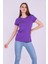 Mor Renk %100 Pamuk Bisiklet Yaka Basic Baskısız Kadın Örme Kısa Kollu Tshirt 2